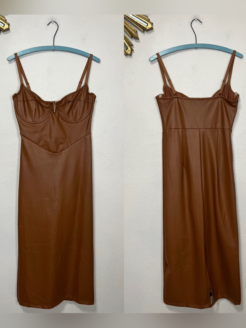 Popilush Shapewear Faux Leather Hourglass Corset Midi Dress - Picture 7 of 15